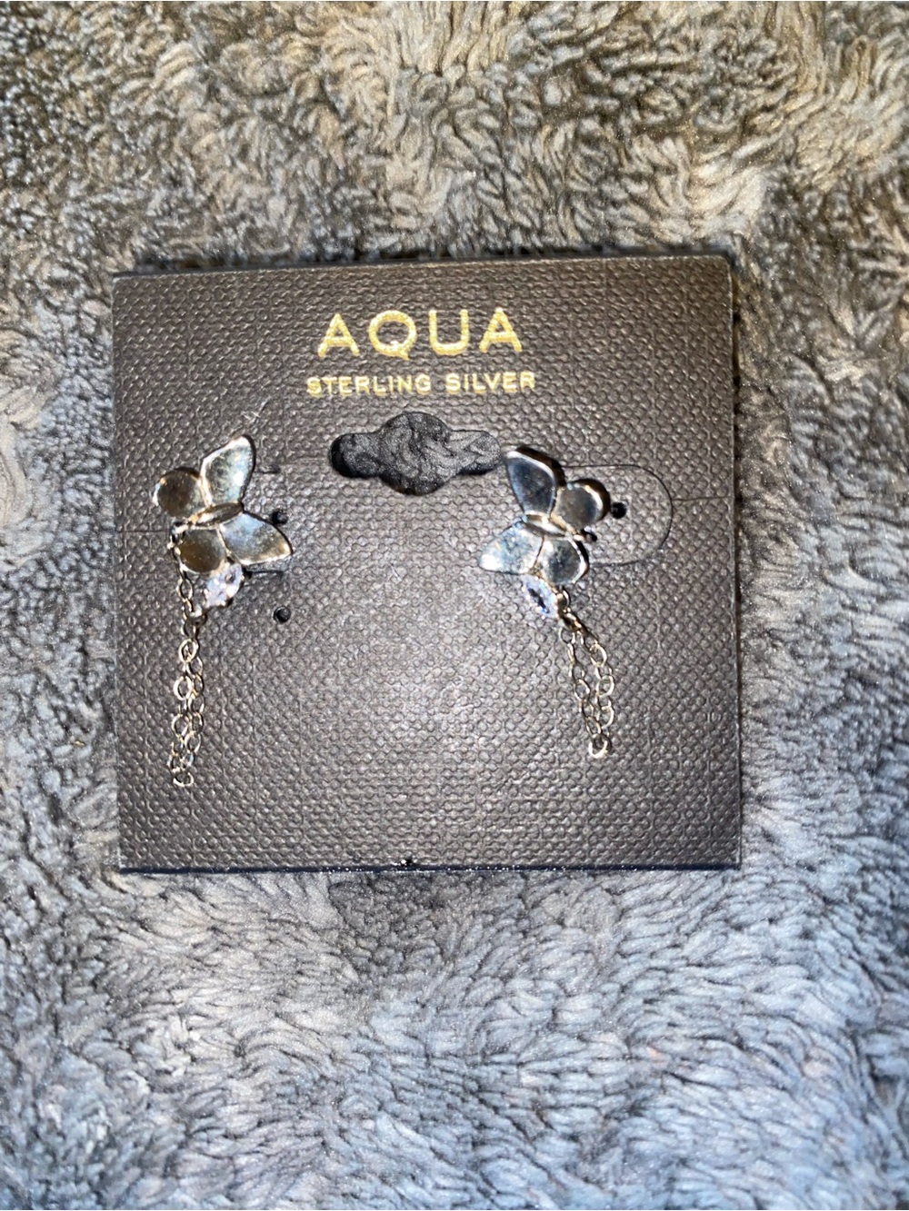 AQUA Sterling Silver Butterfly Drop Earrings w/delicate chain $50